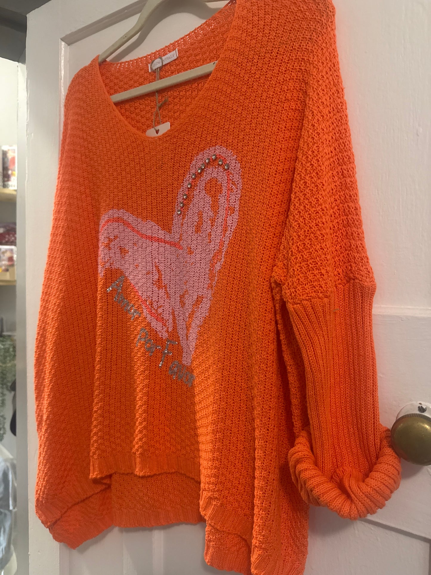 Knitted Heart Blouse Burned Coral