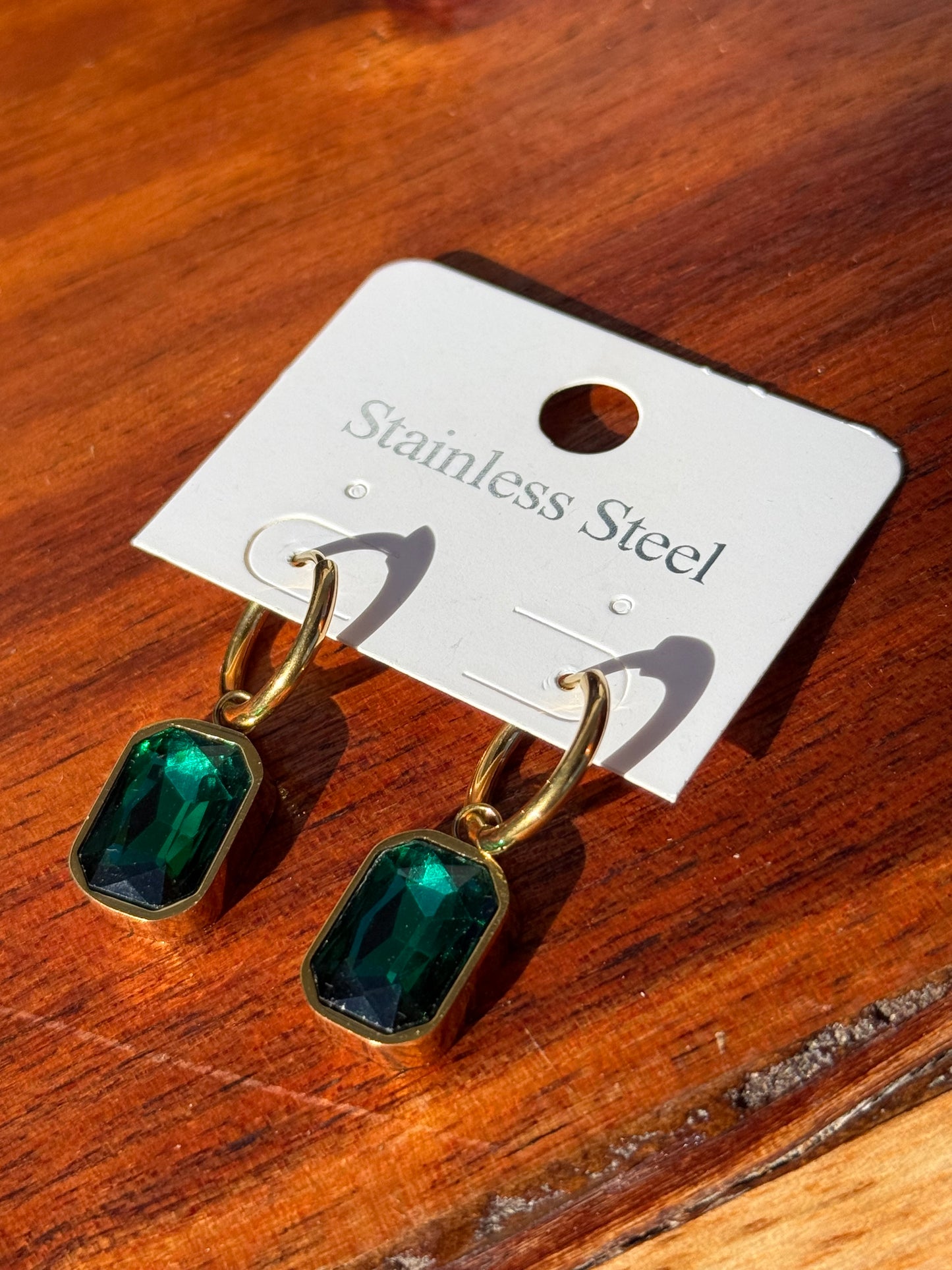Square drops Earrings Emerald