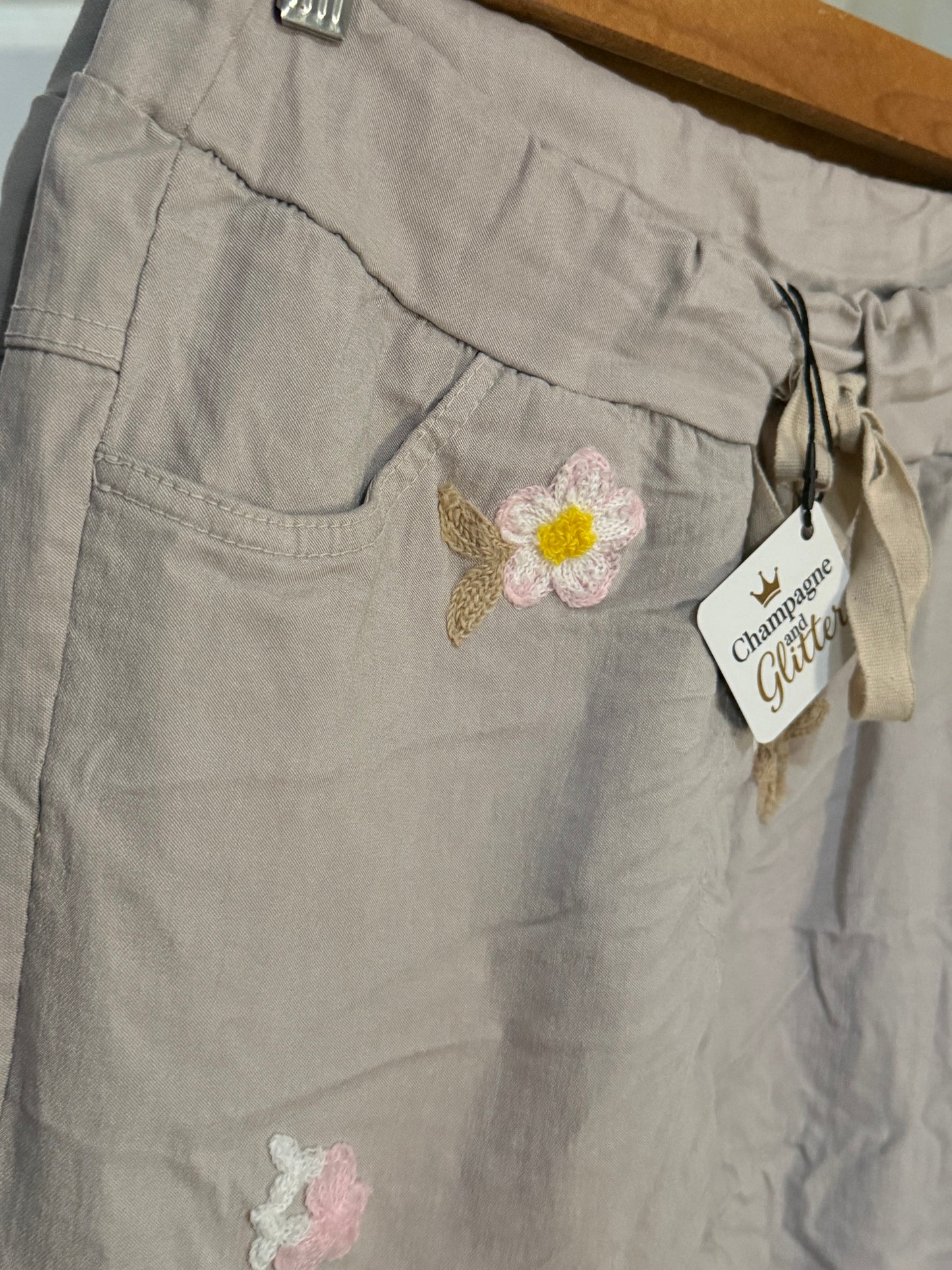 Liora Taupe Pants Embroided
