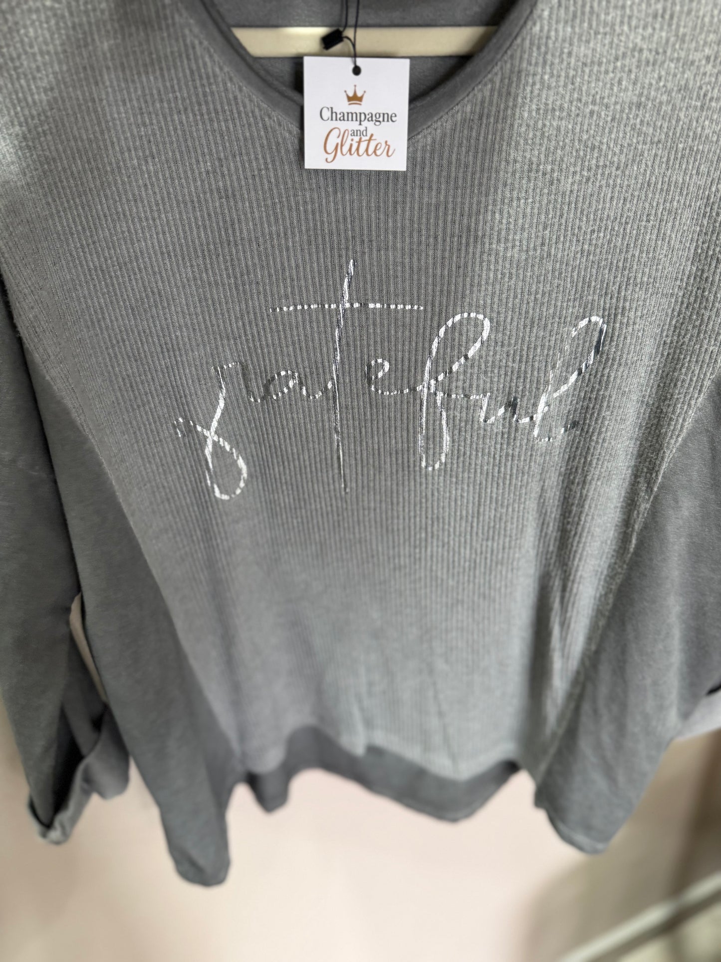 Grateful + Scarf Grey Blouse