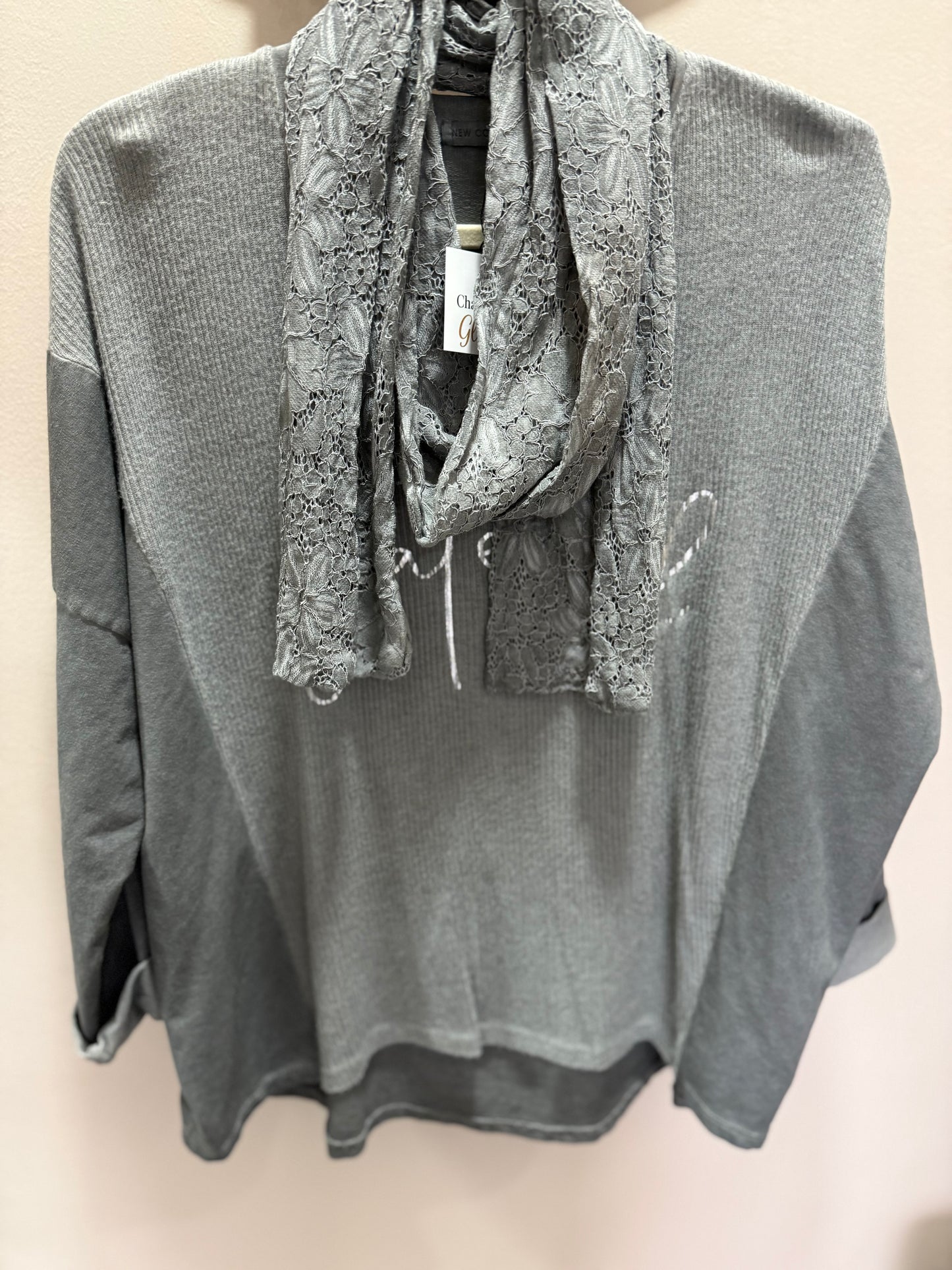 Grateful + Scarf Grey Blouse