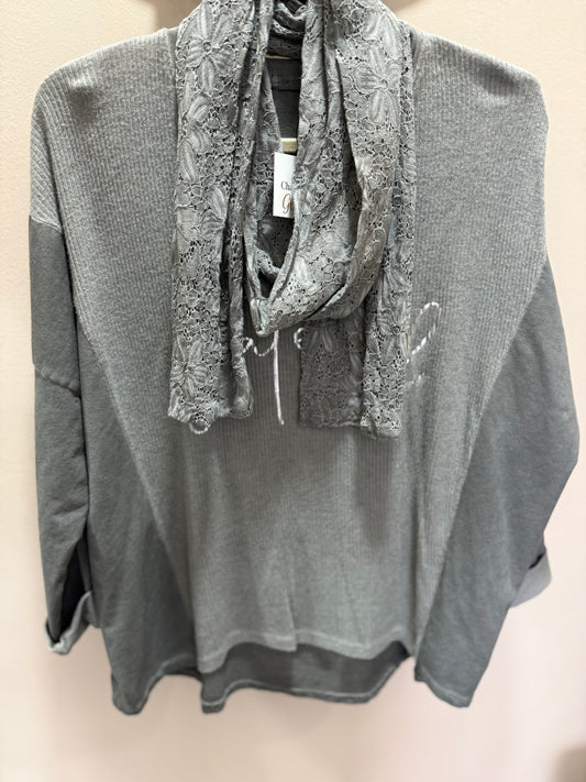 Grateful + Scarf Grey Blouse