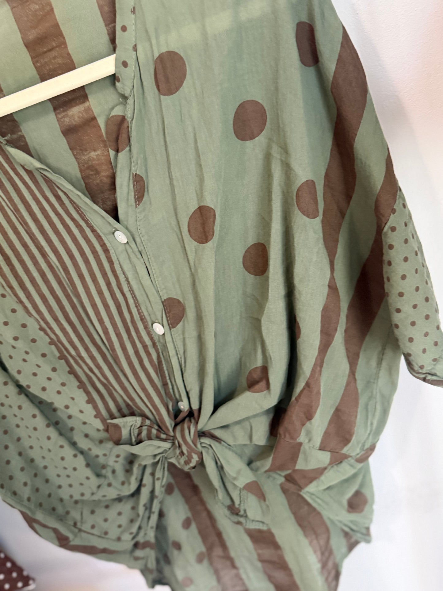 Polka Dot Brown Blouse Khaki