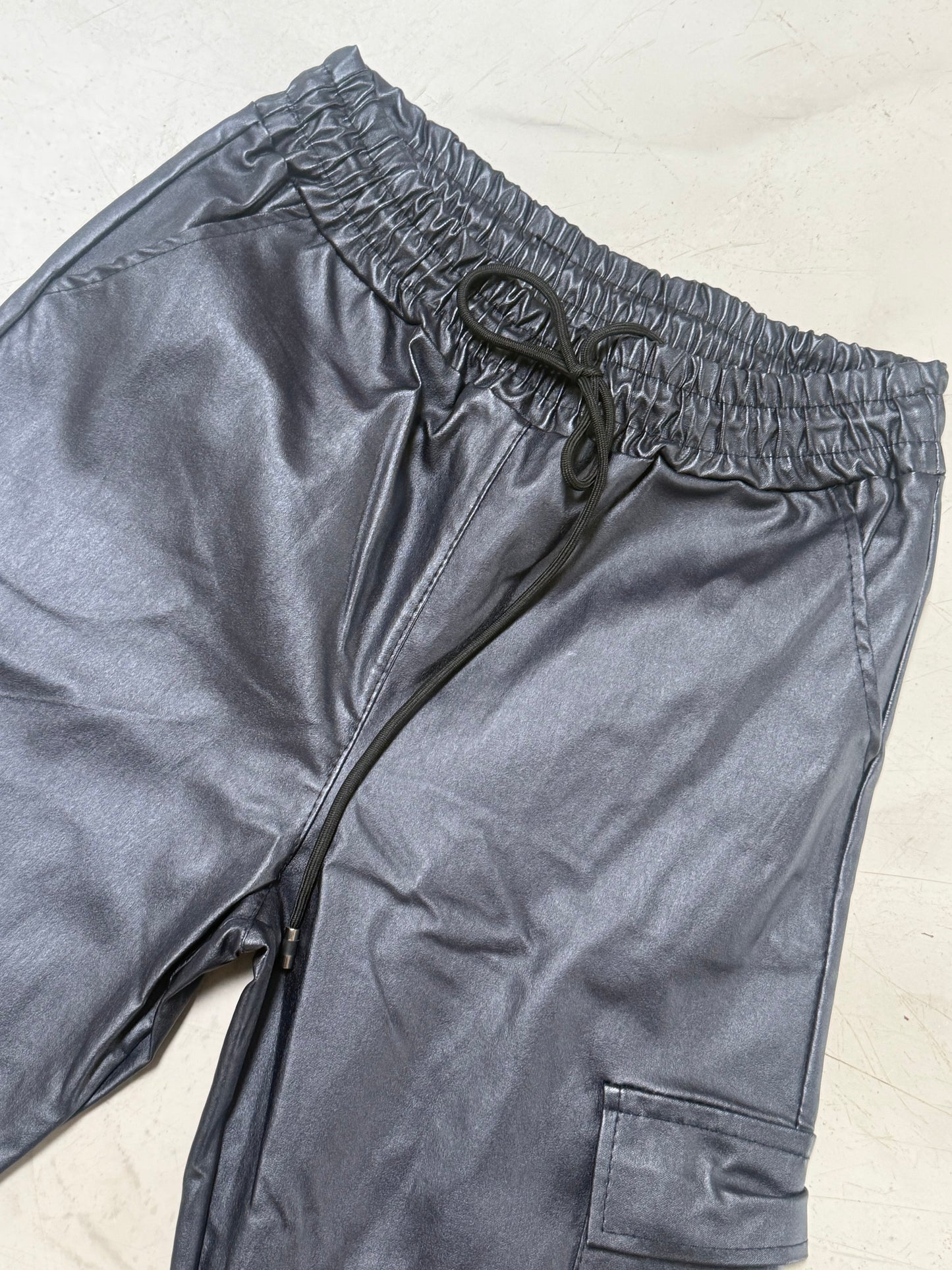 Pleather Cargo Pants Navy