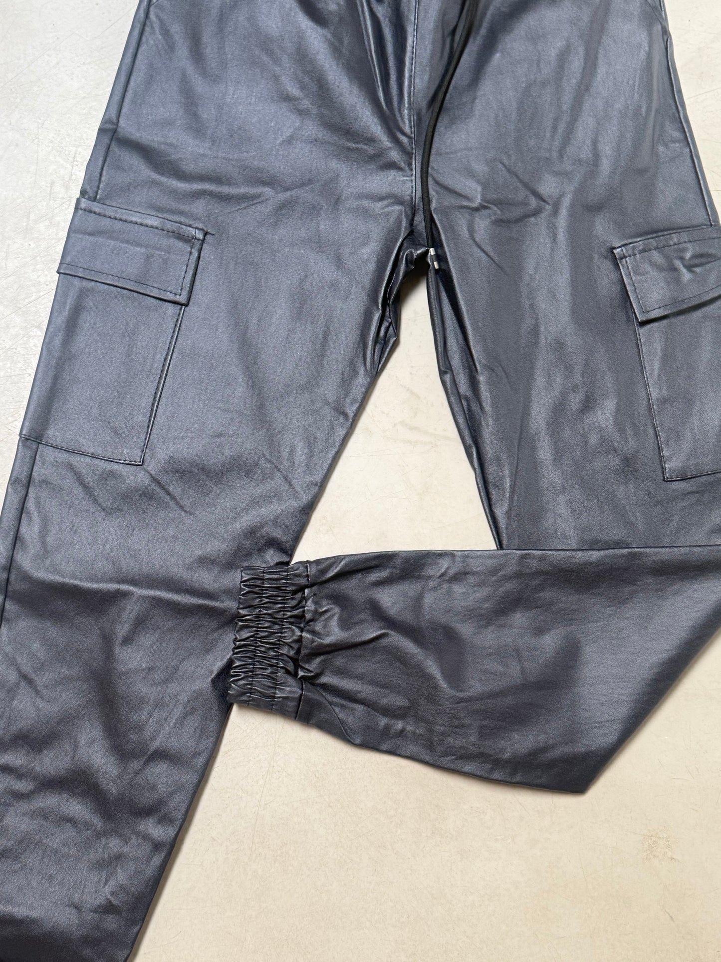 Pleather Cargo Pants Navy