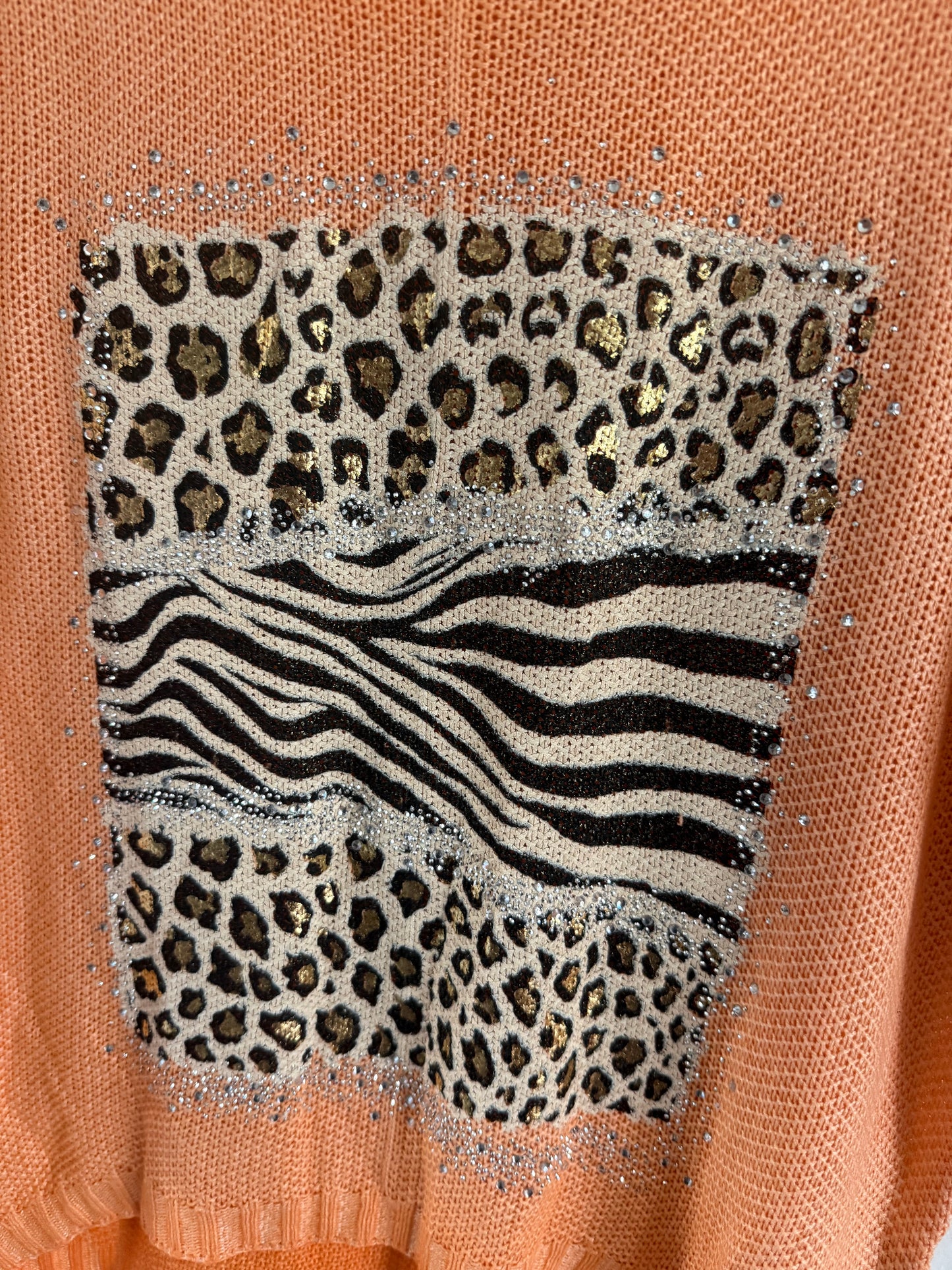 Bling Leopard Knit Blouse Peach