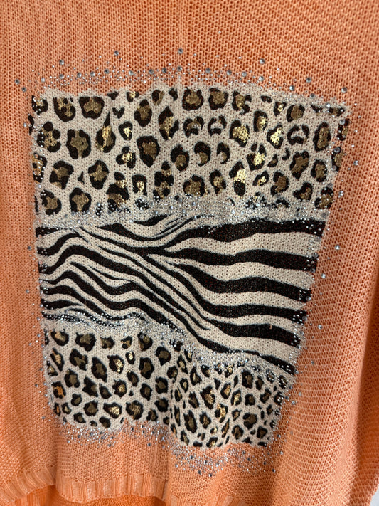 Bling Leopard Knit Blouse Peach