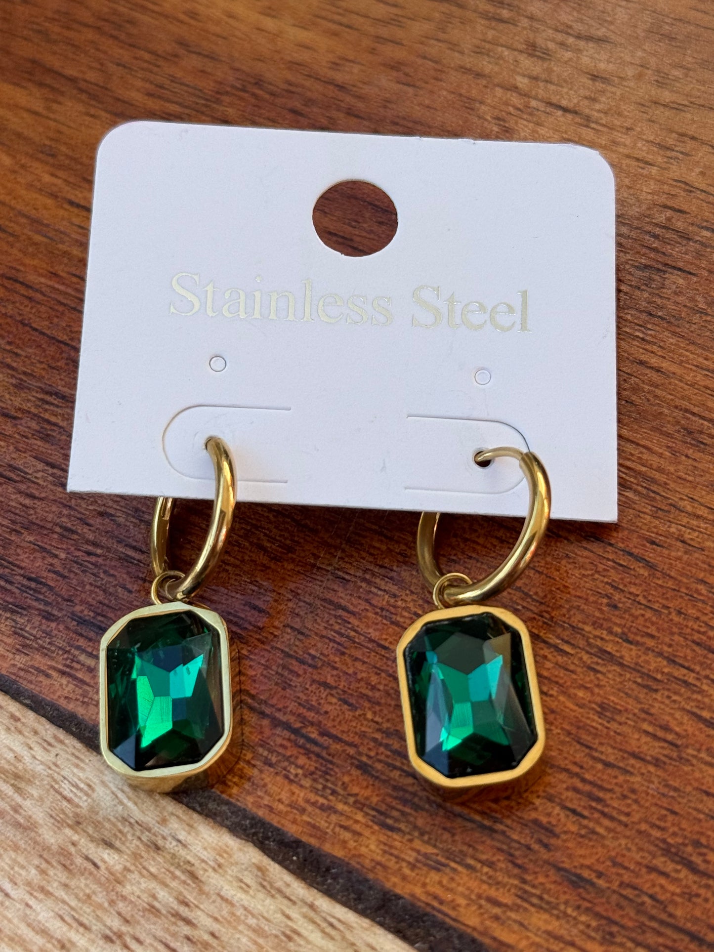 Square drops Earrings Emerald