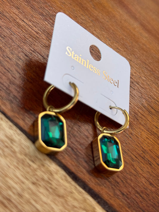 Square drops Earrings Emerald