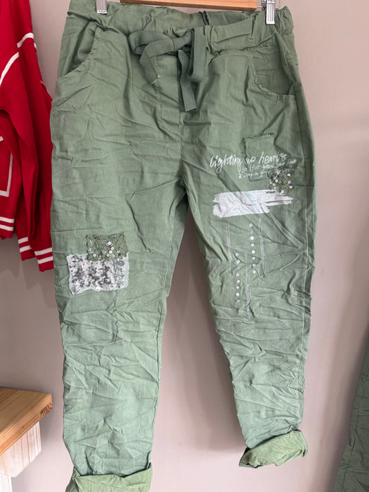 Bling Hearts Pant_Khaki