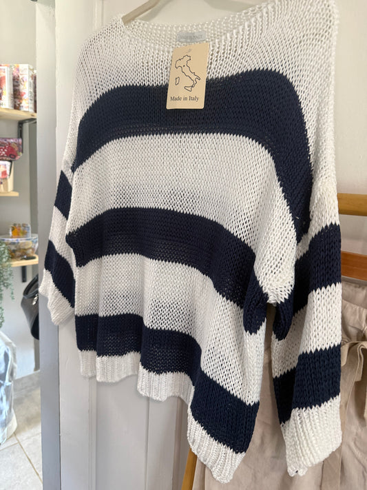 Stripe Knit Blouse Navy