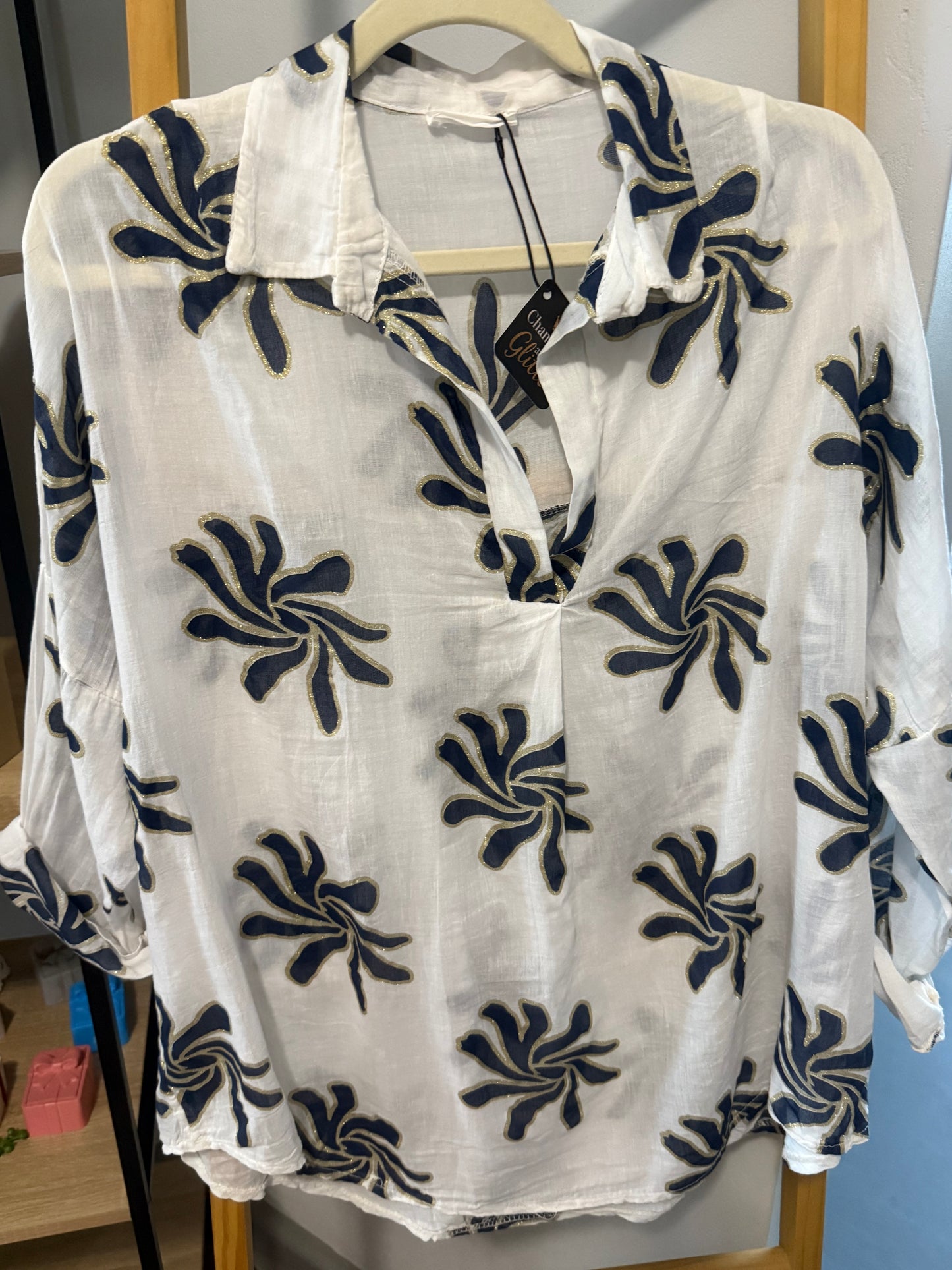Dolly Cotton Blouse Navy
