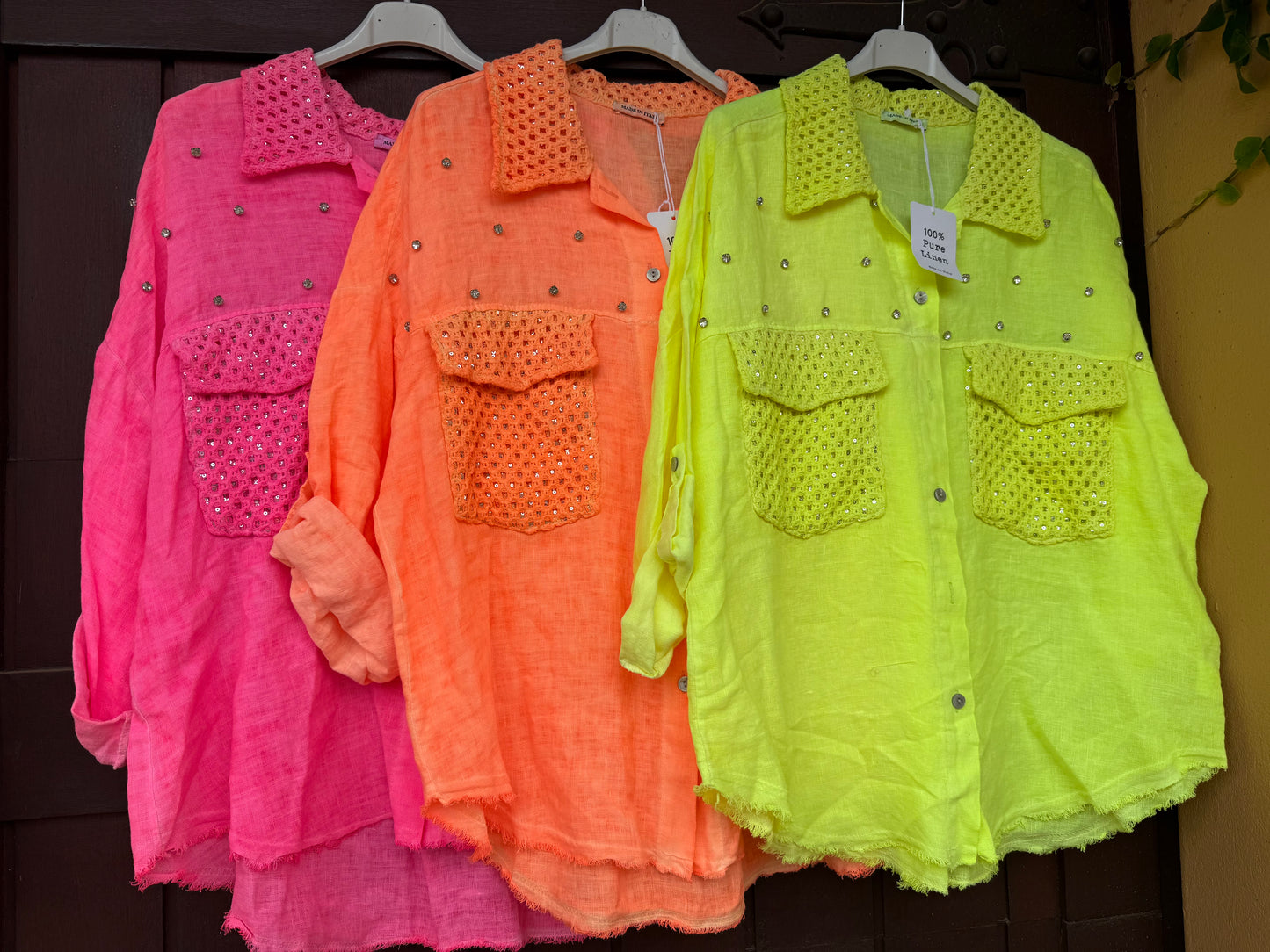 Linen And Bling Lime Blouse