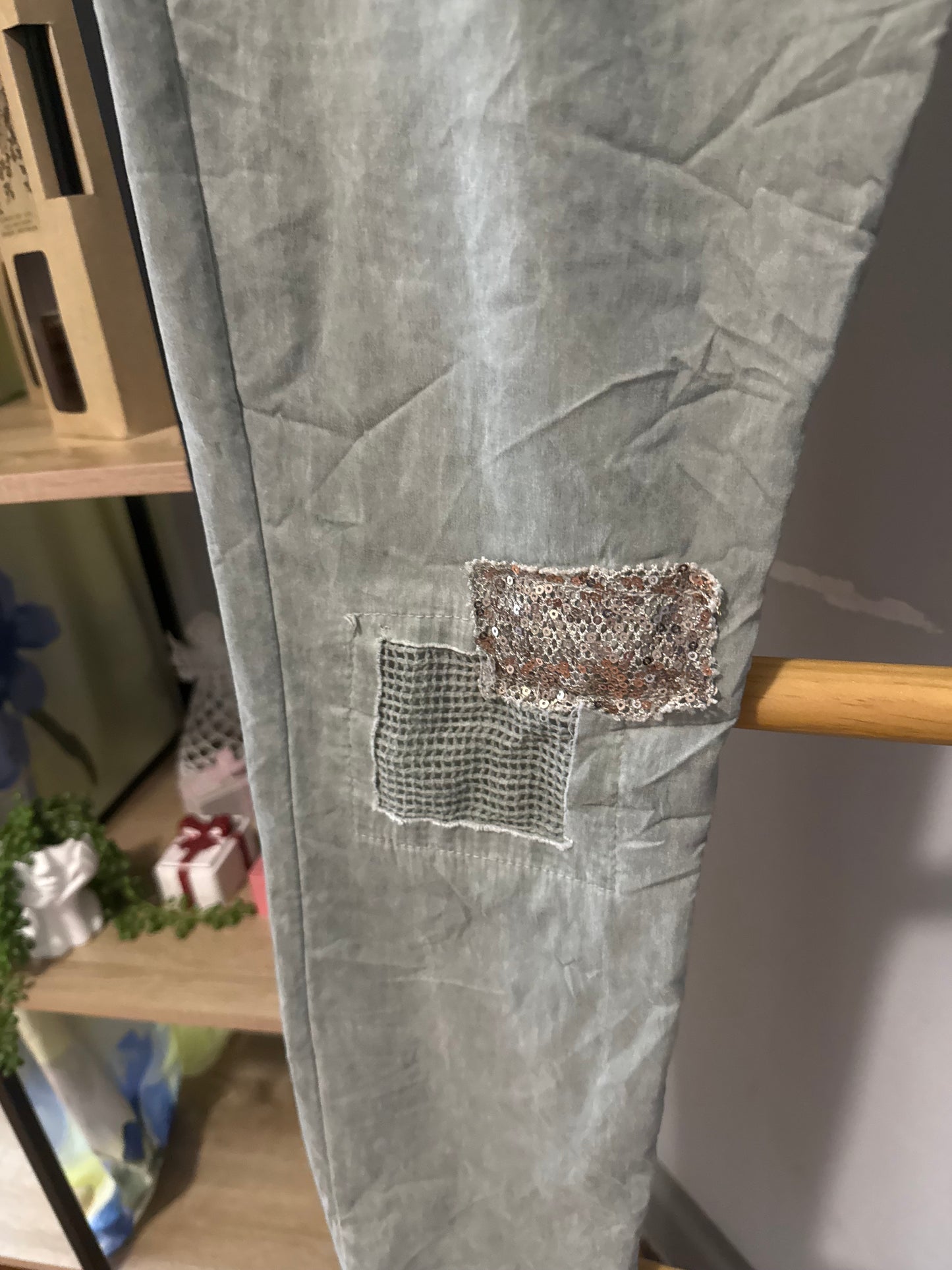 Patched Bling Pant Khaki