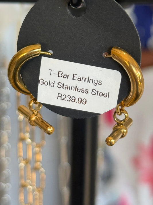 T Bar Earrings Gold