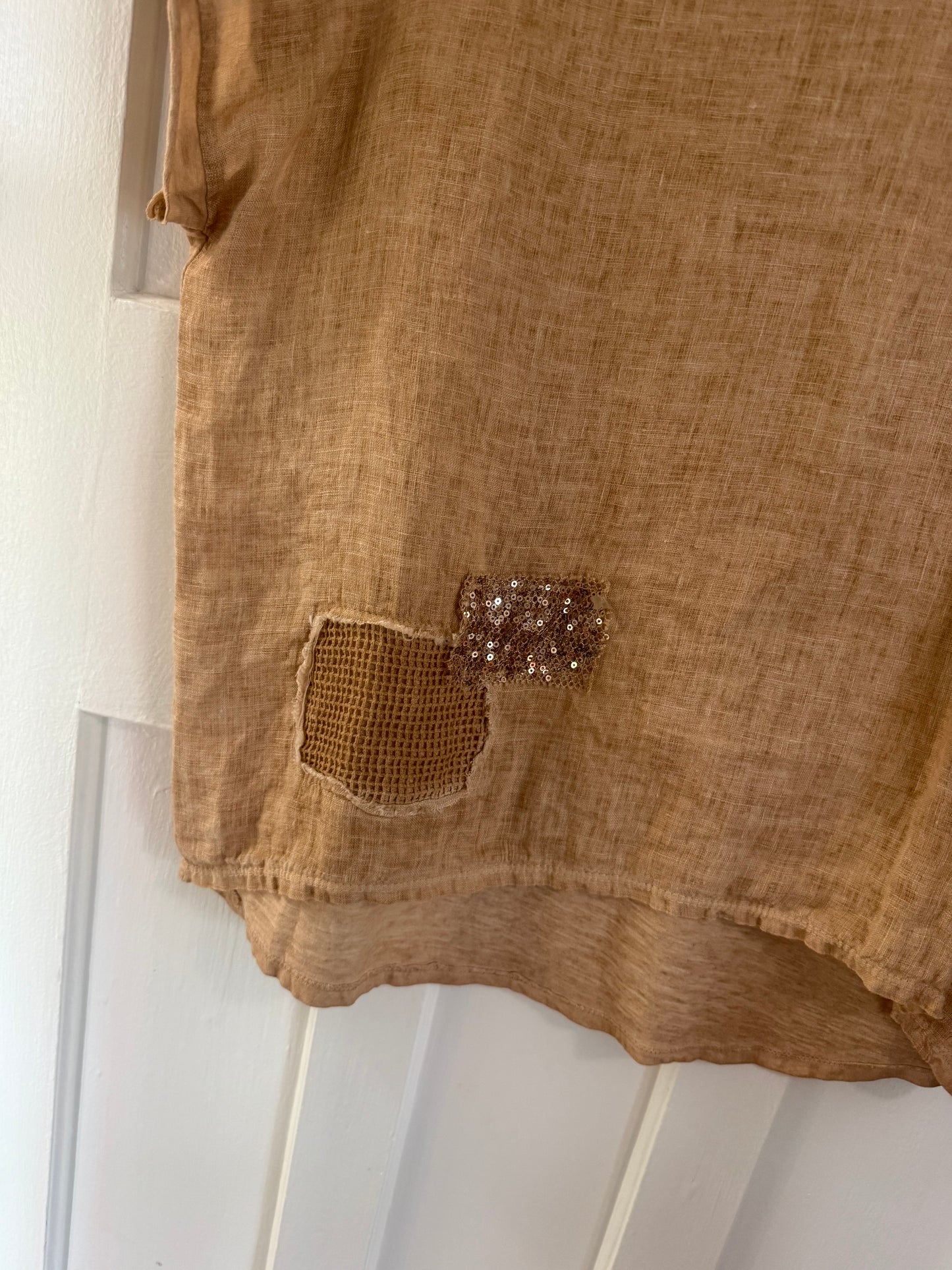 Patched Cotton Bling Blouse Caramel