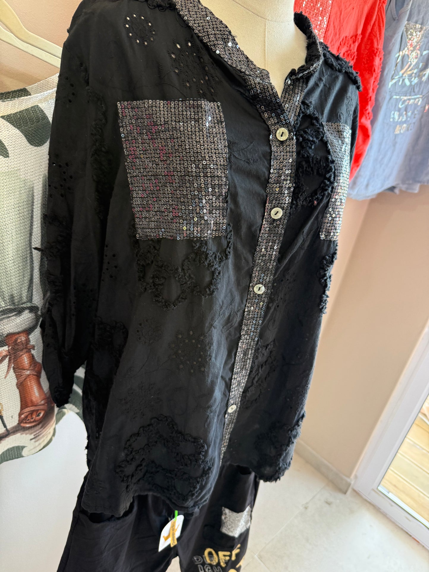 Bordeau Sequin Blouse Black