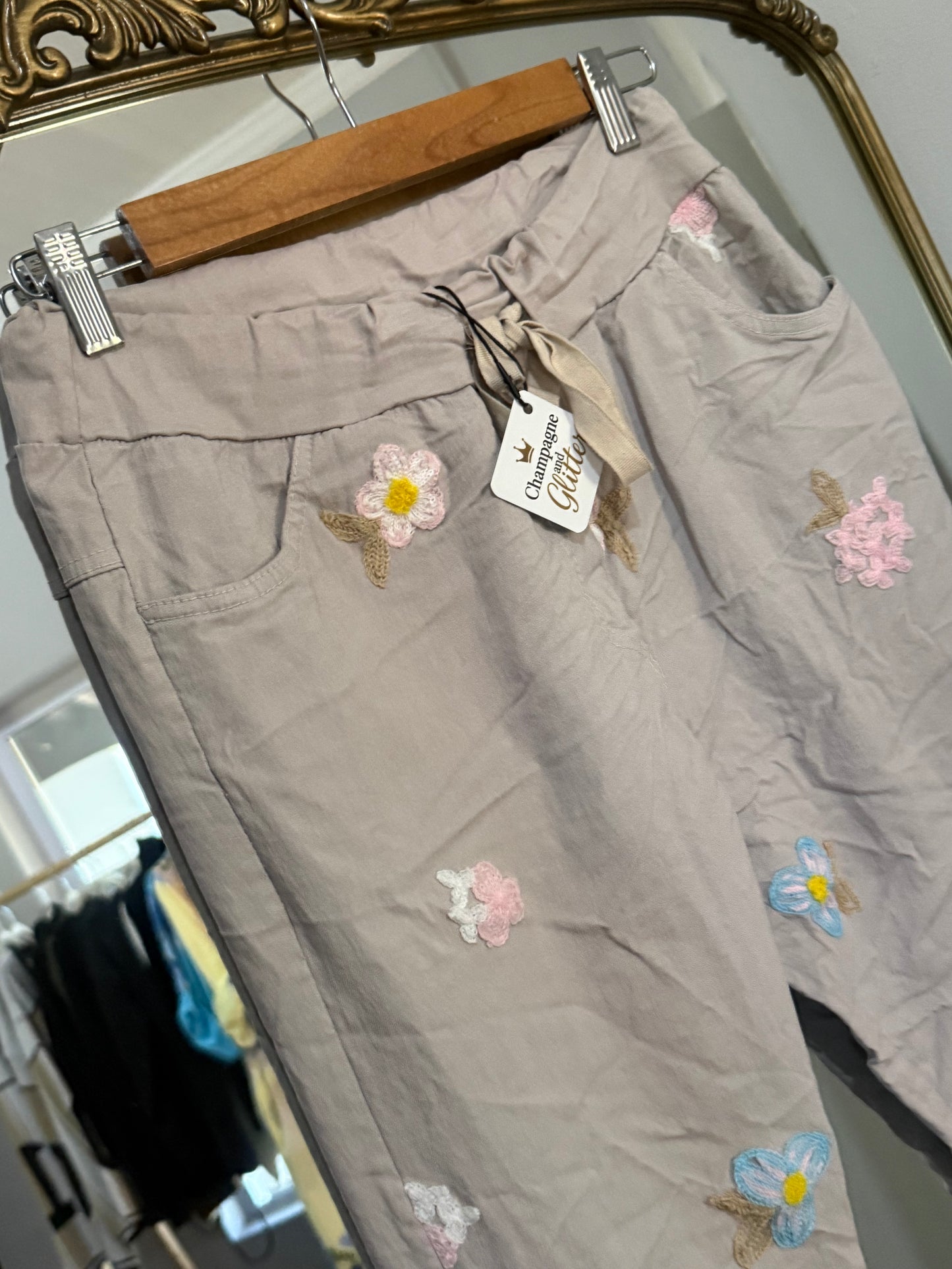 Liora Taupe Pants Embroided