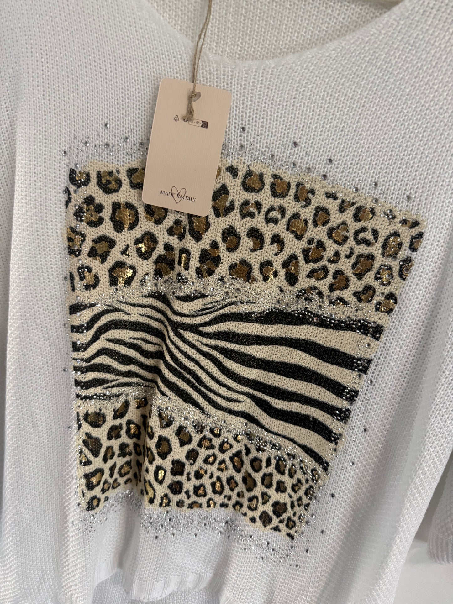 Bling Leopard Knit Blouse White