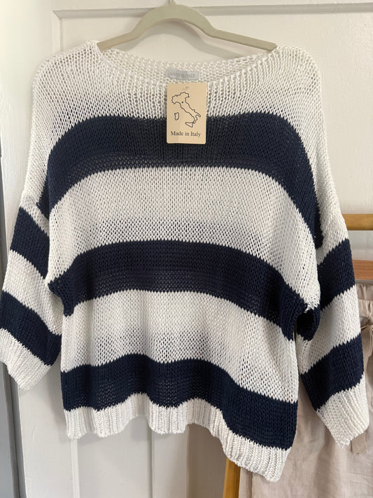 Stripe Knit Blouse Navy