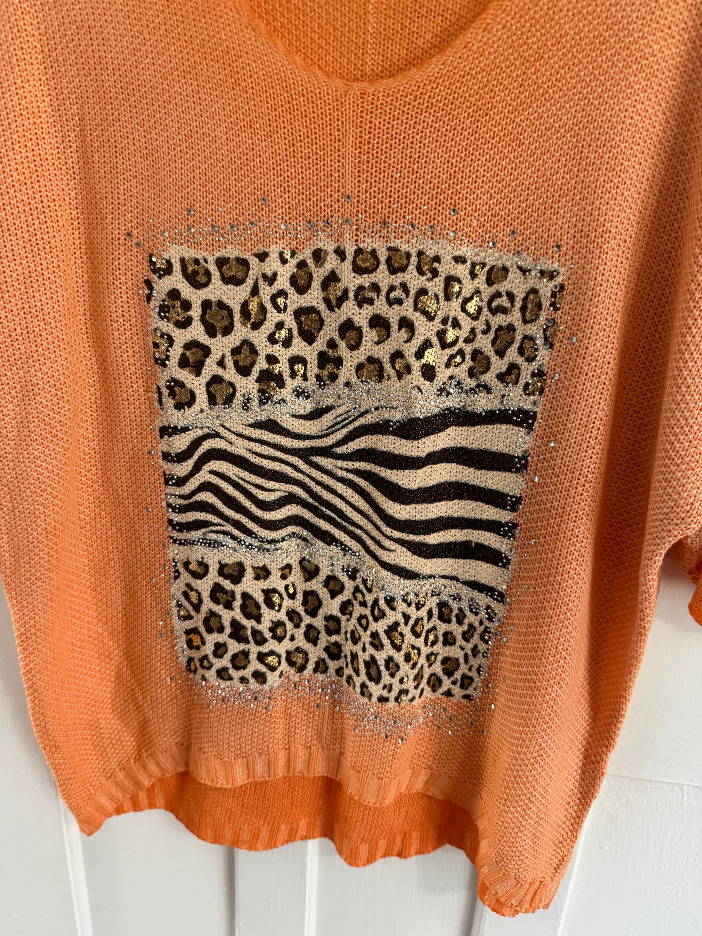 Bling Leopard Knit Blouse Peach