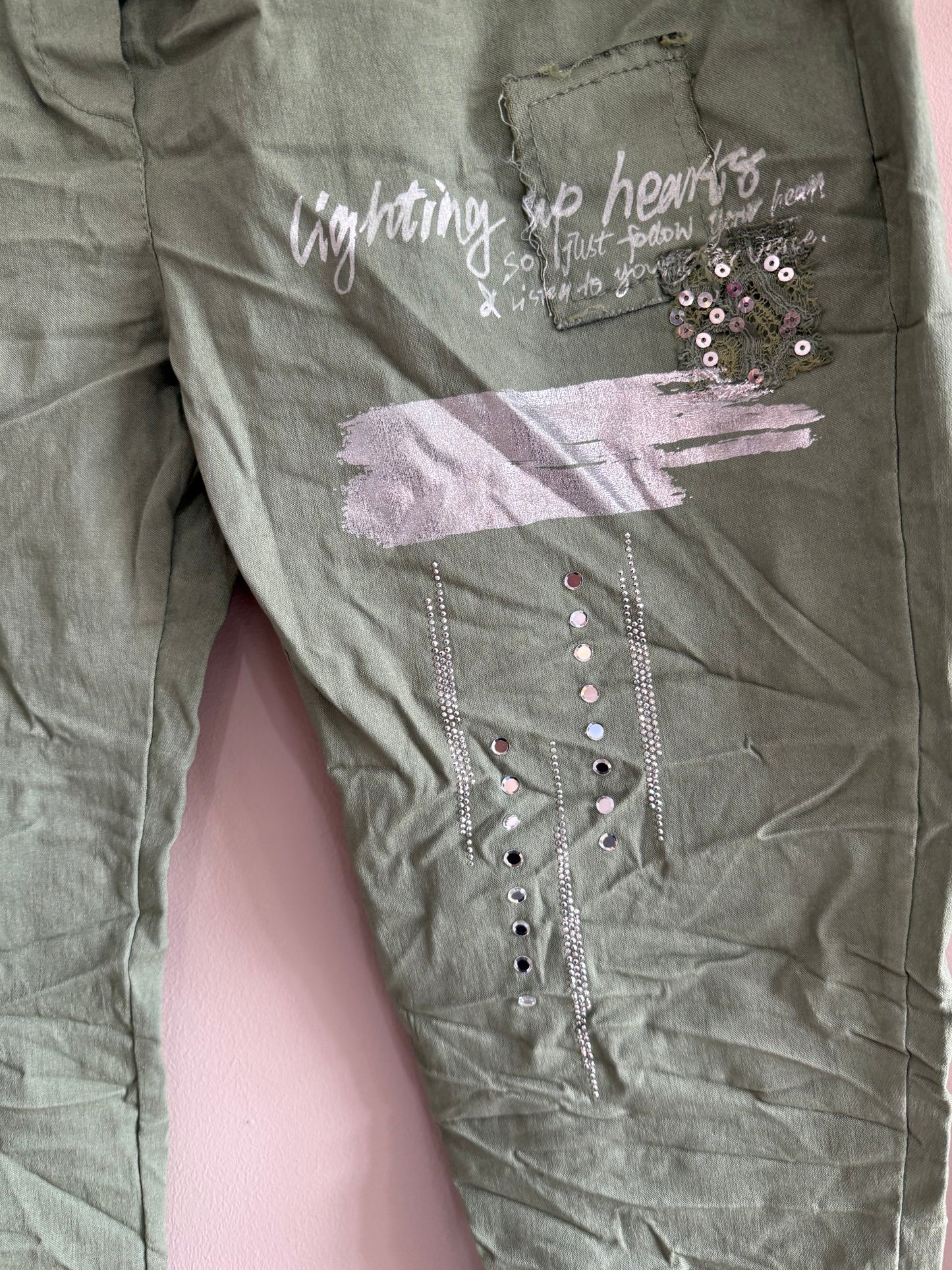Bling Hearts Pant_Khaki