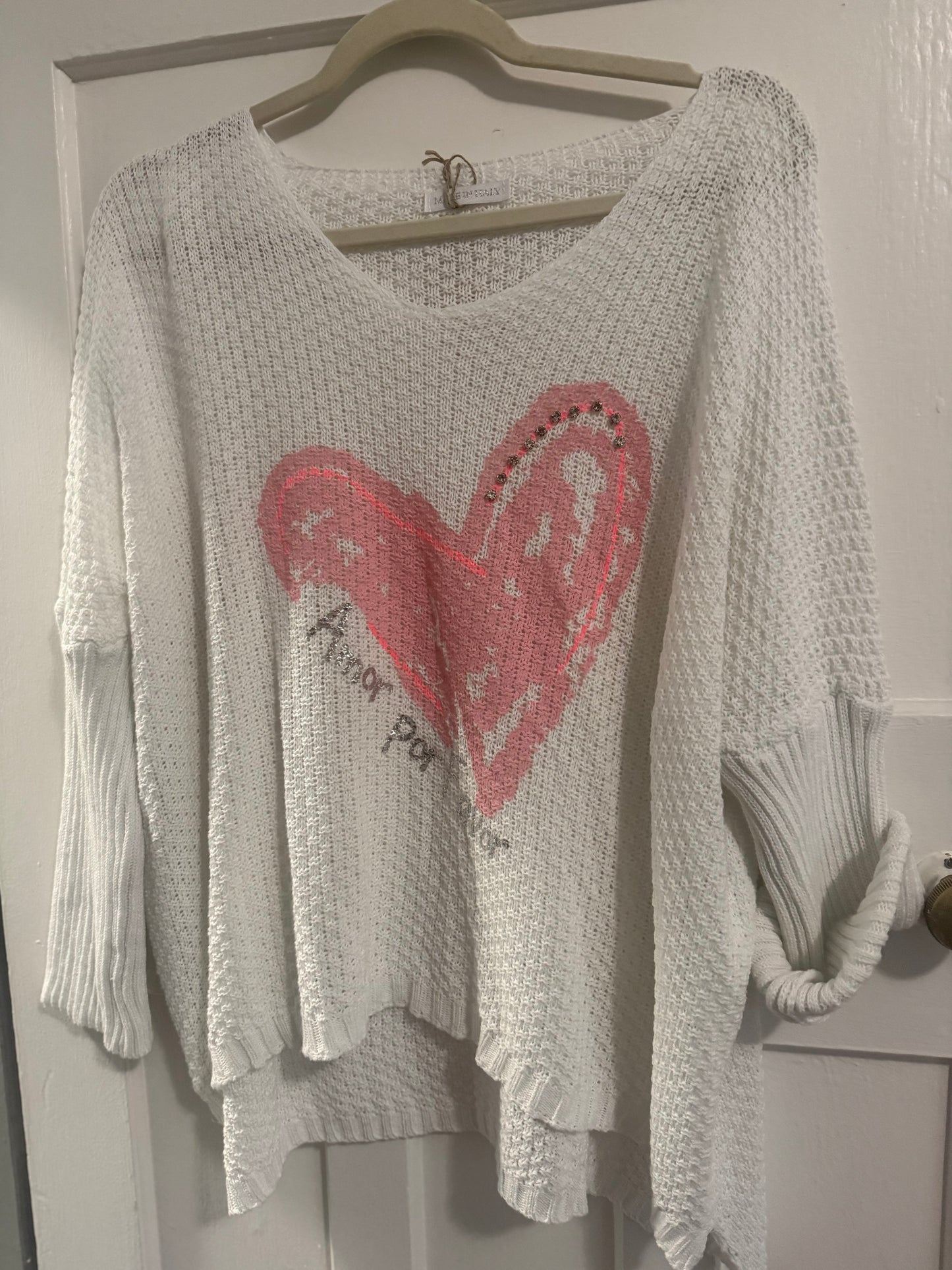 Knitted Heart Blouse White