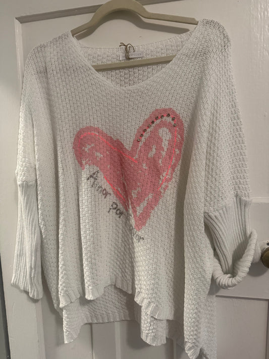 Knitted Heart Blouse White