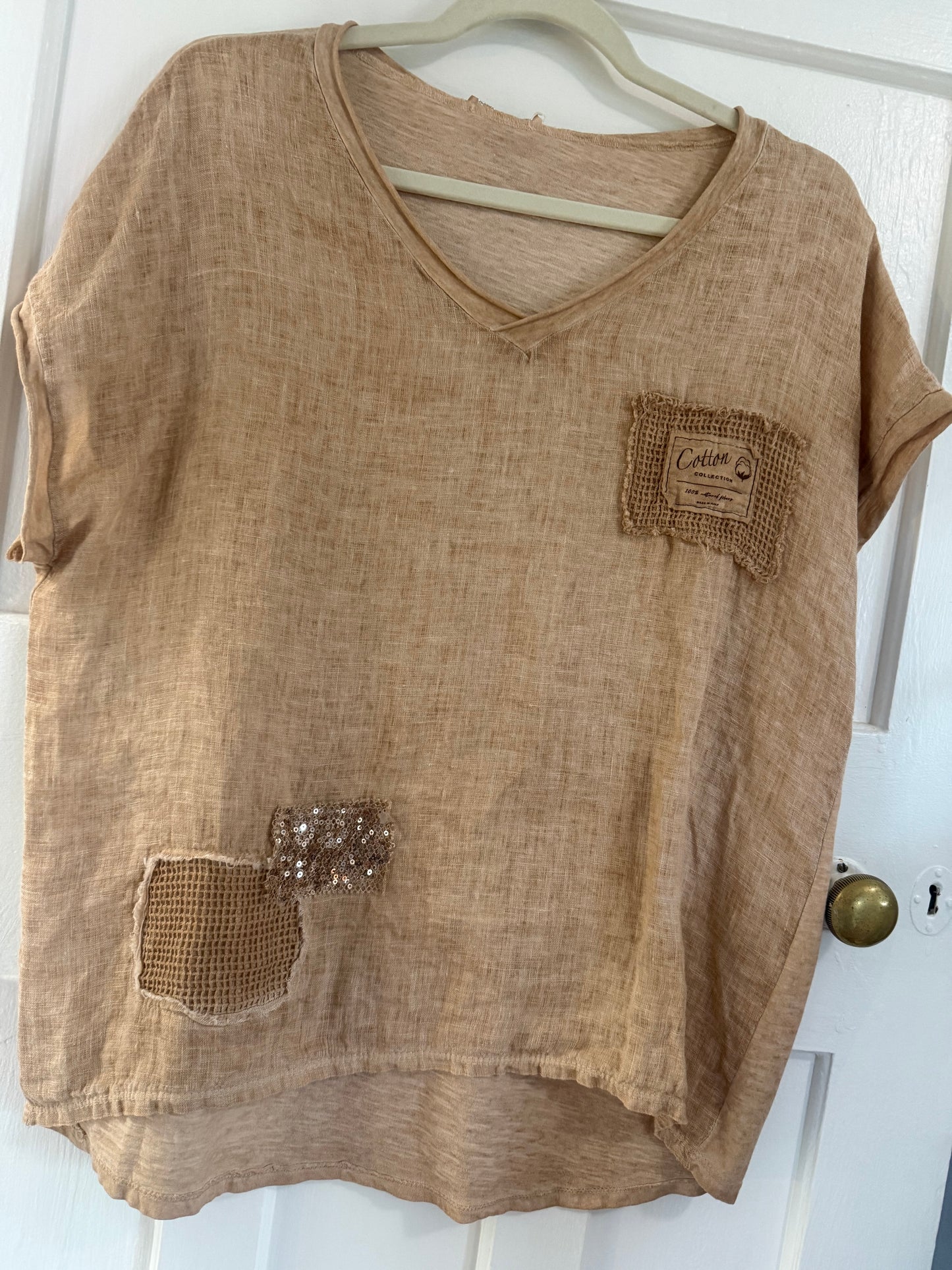 Patched Cotton Bling Blouse Caramel