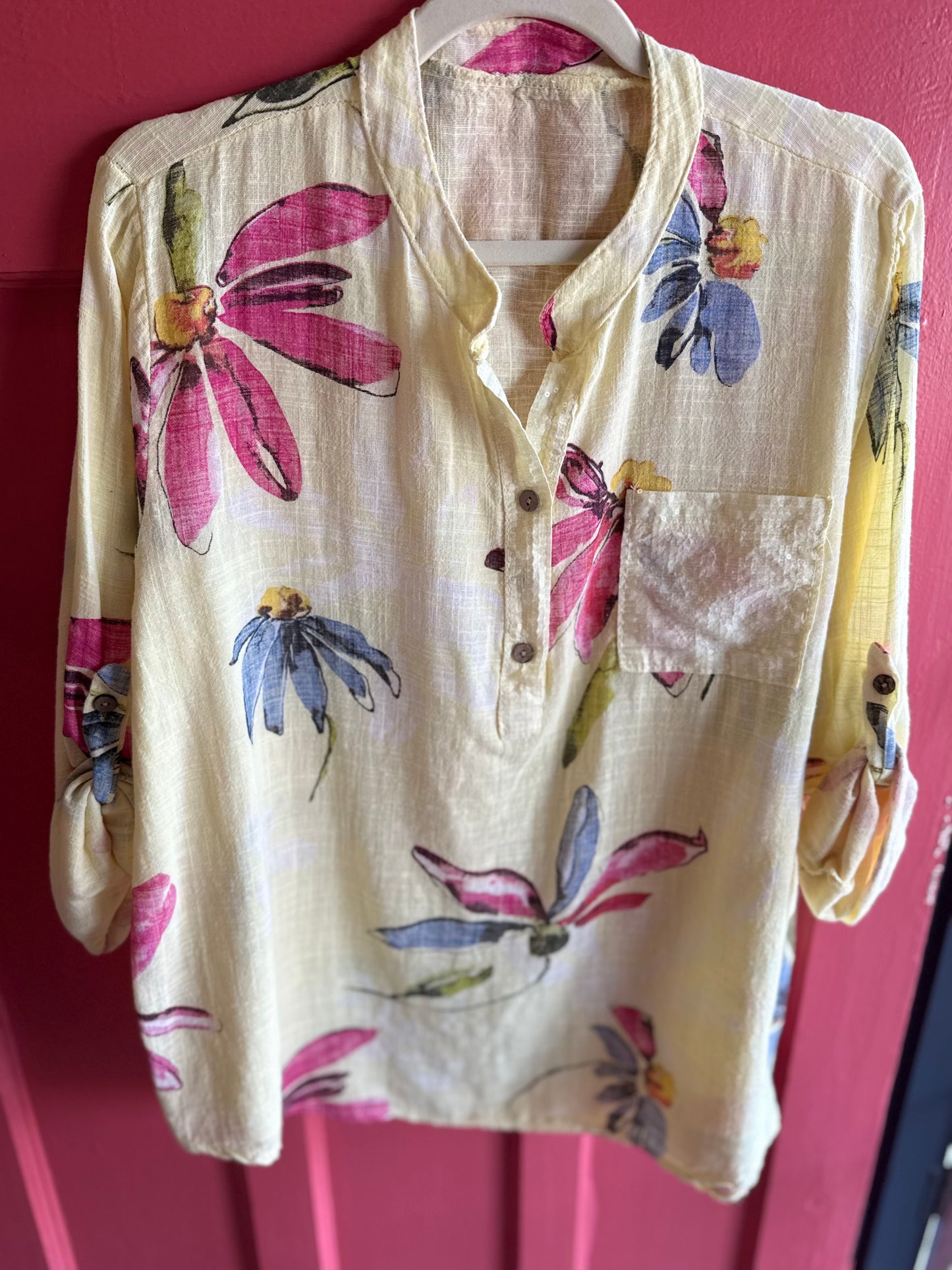 Dylan_Floral Sequin Yellow Blouse
