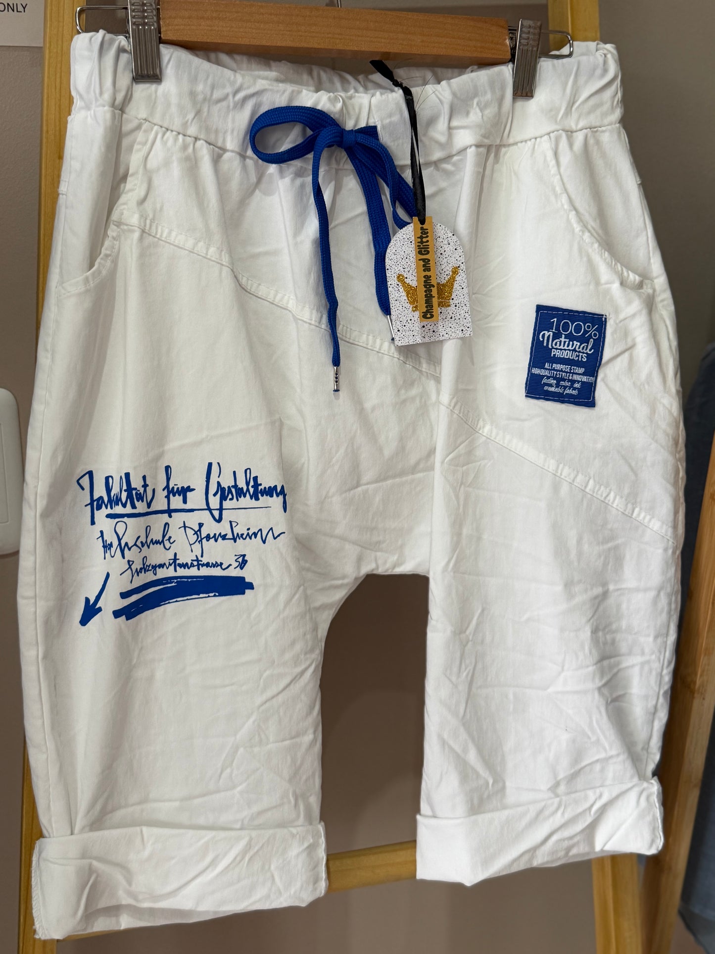 White Harem Blue Shorts