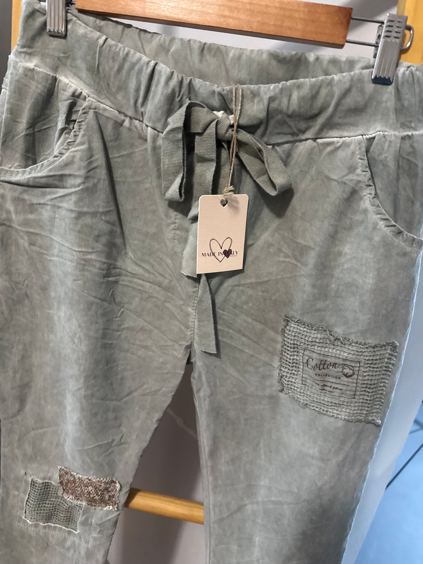 Patched Bling Pant Khaki
