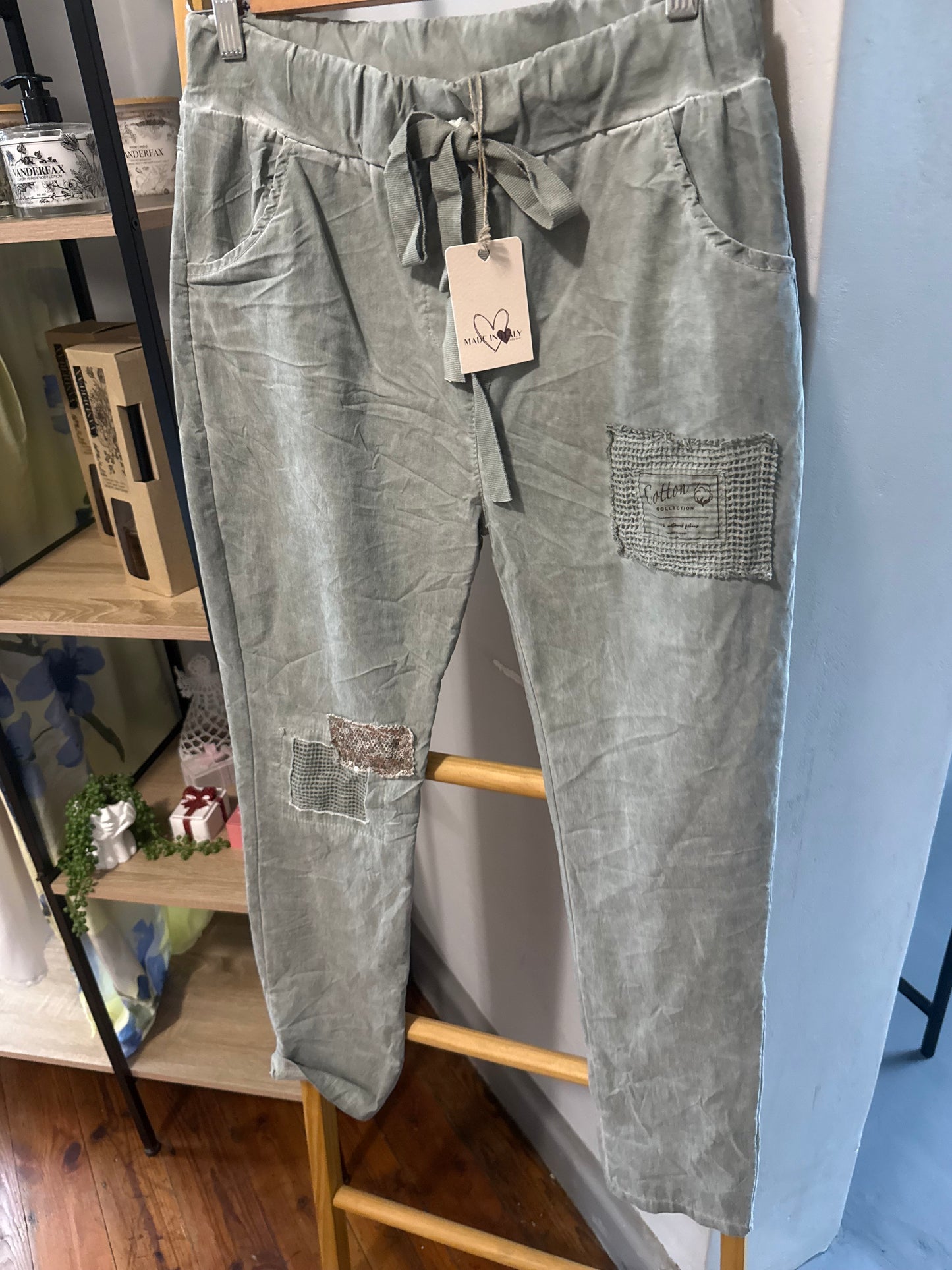 Patched Bling Pant Khaki