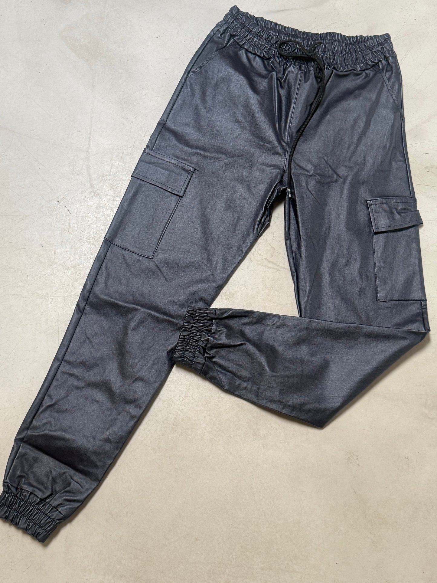 Pleather Cargo Pants Navy