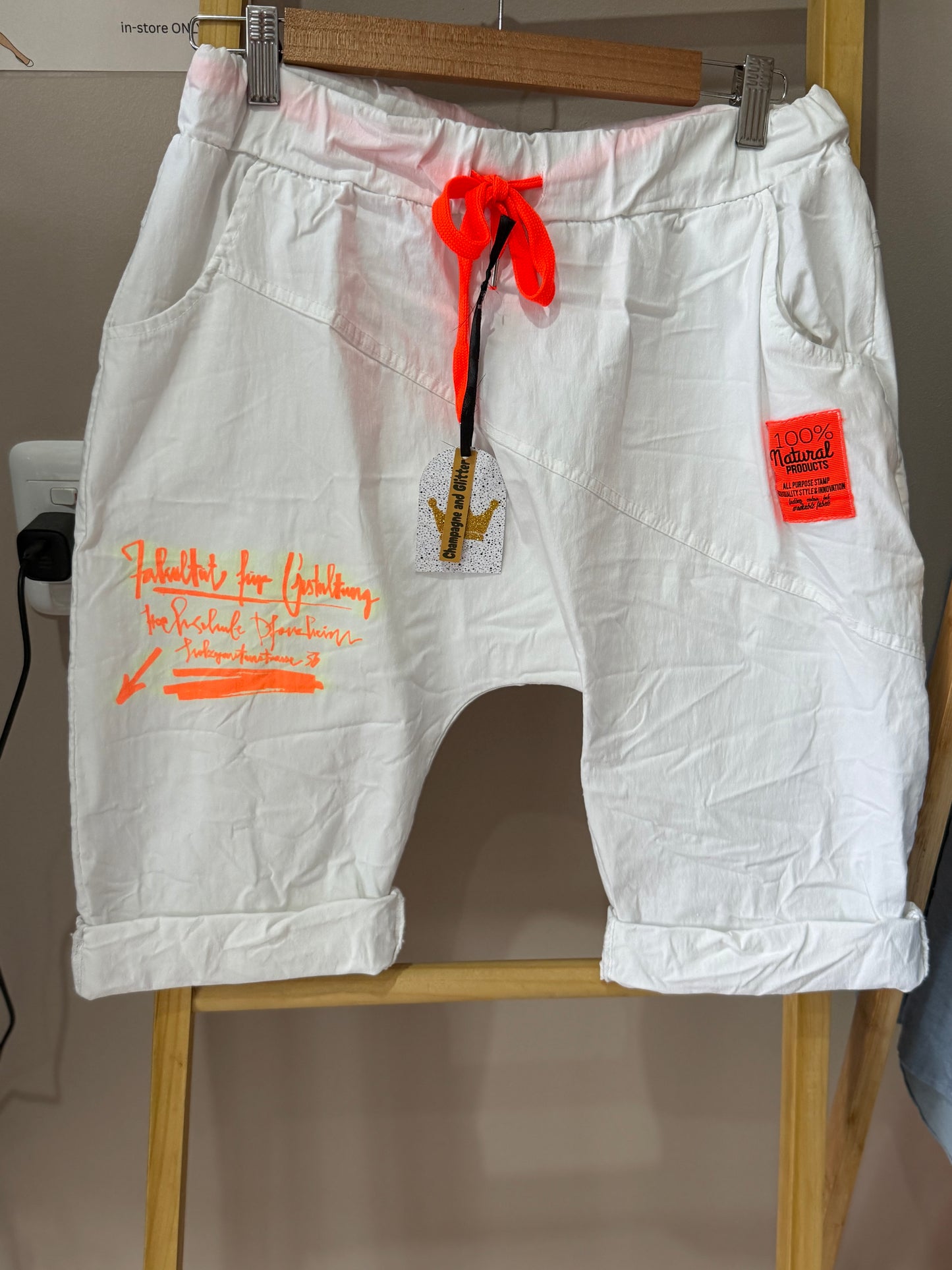 White Harem Orange Shorts