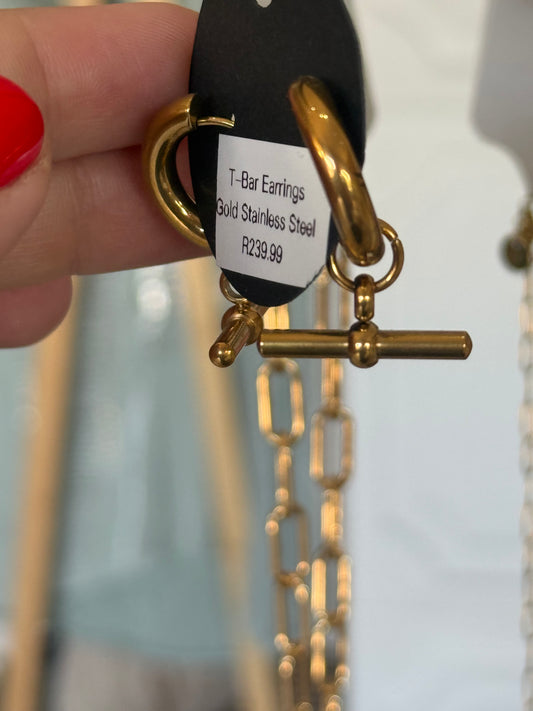 T Bar Earrings Gold