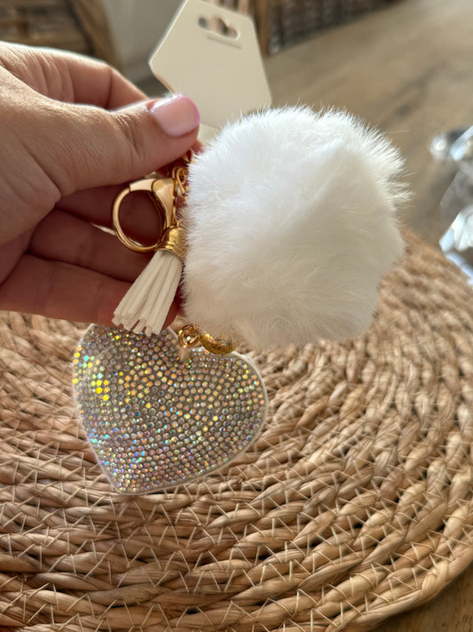 White Bling Heart Keychain