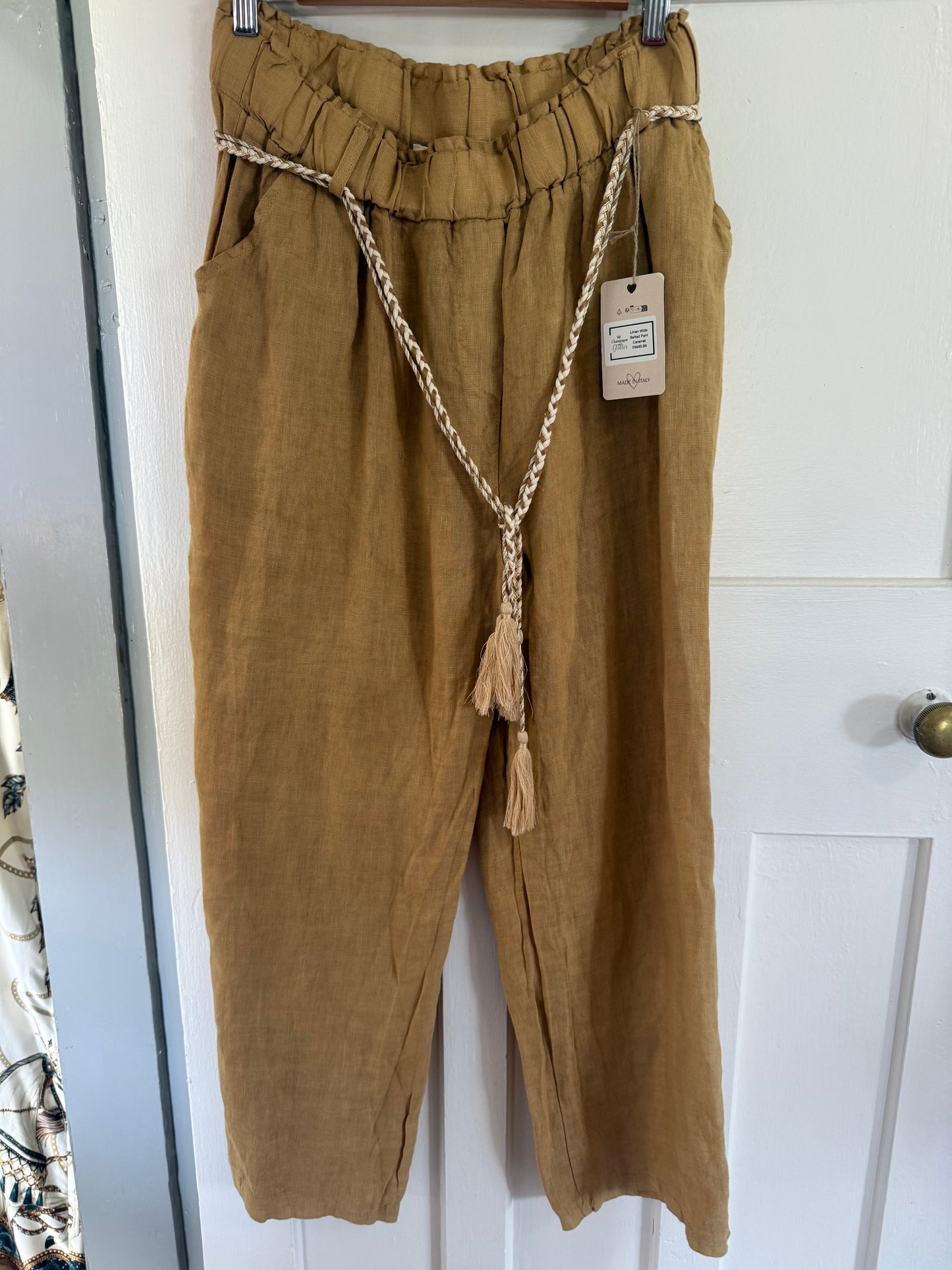 Linen Wide Belted Pant Caramel