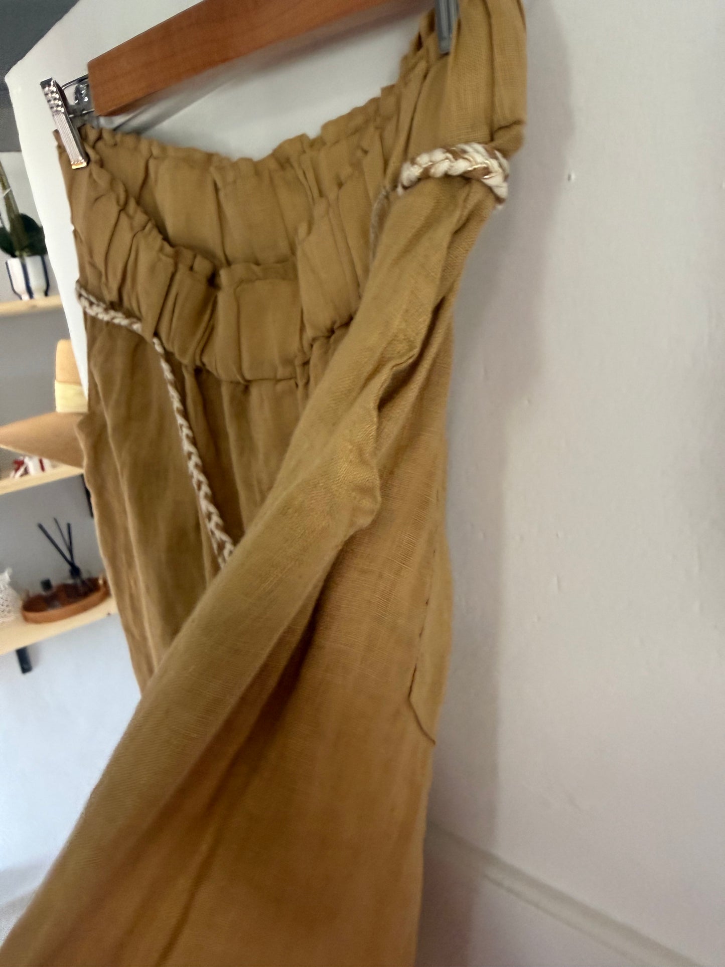 Linen Wide Belted Pant Caramel