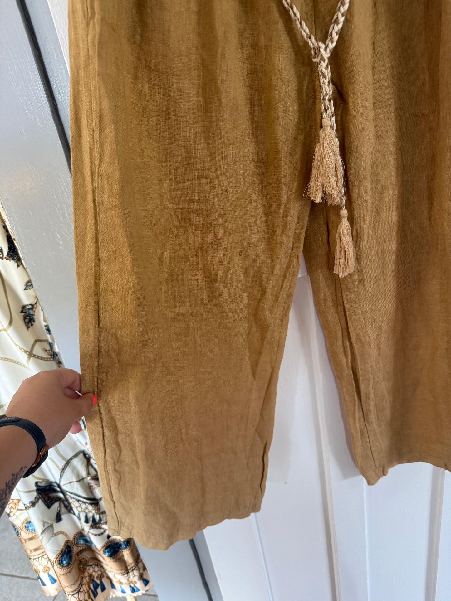 Linen Wide Belted Pant Caramel
