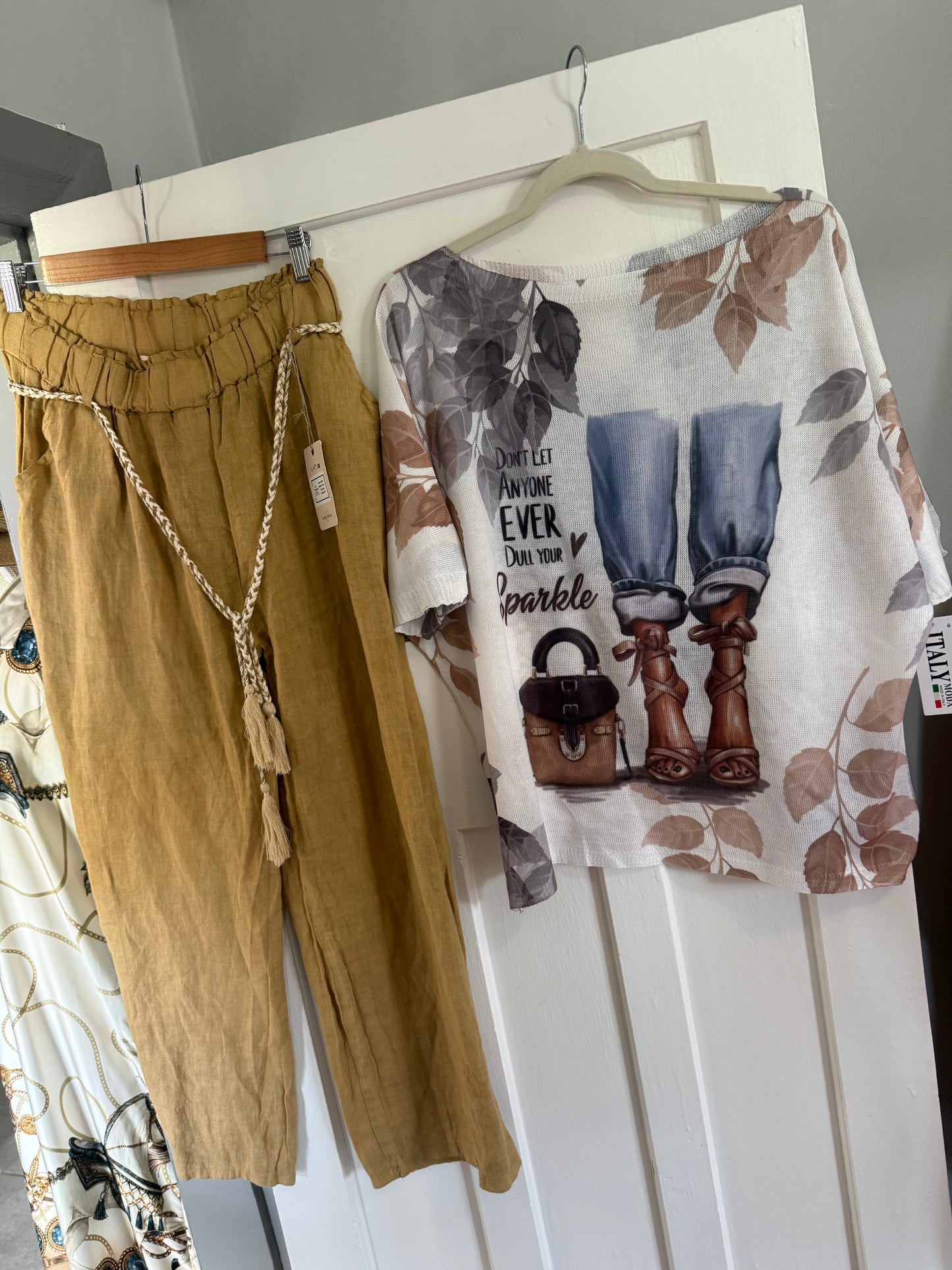 Linen Wide Belted Pant Caramel