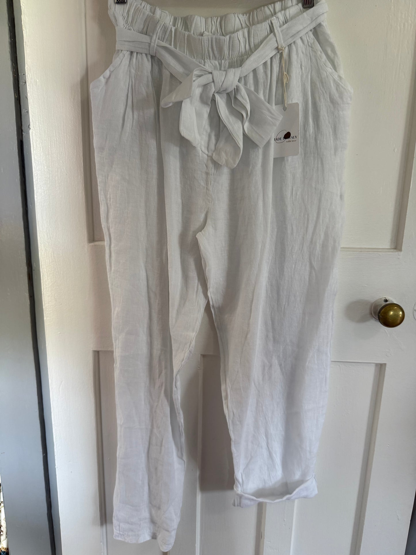 Linen Bow Pant White