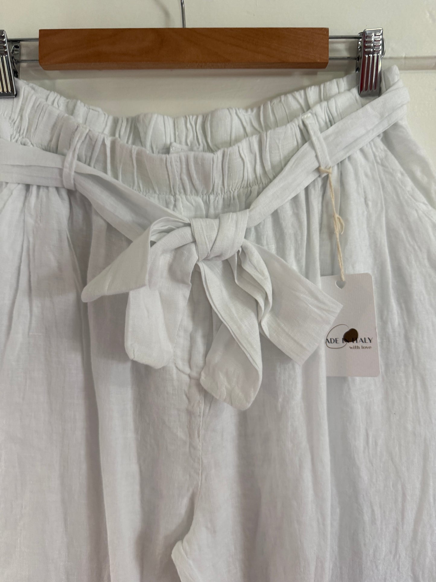Linen Bow Pant White