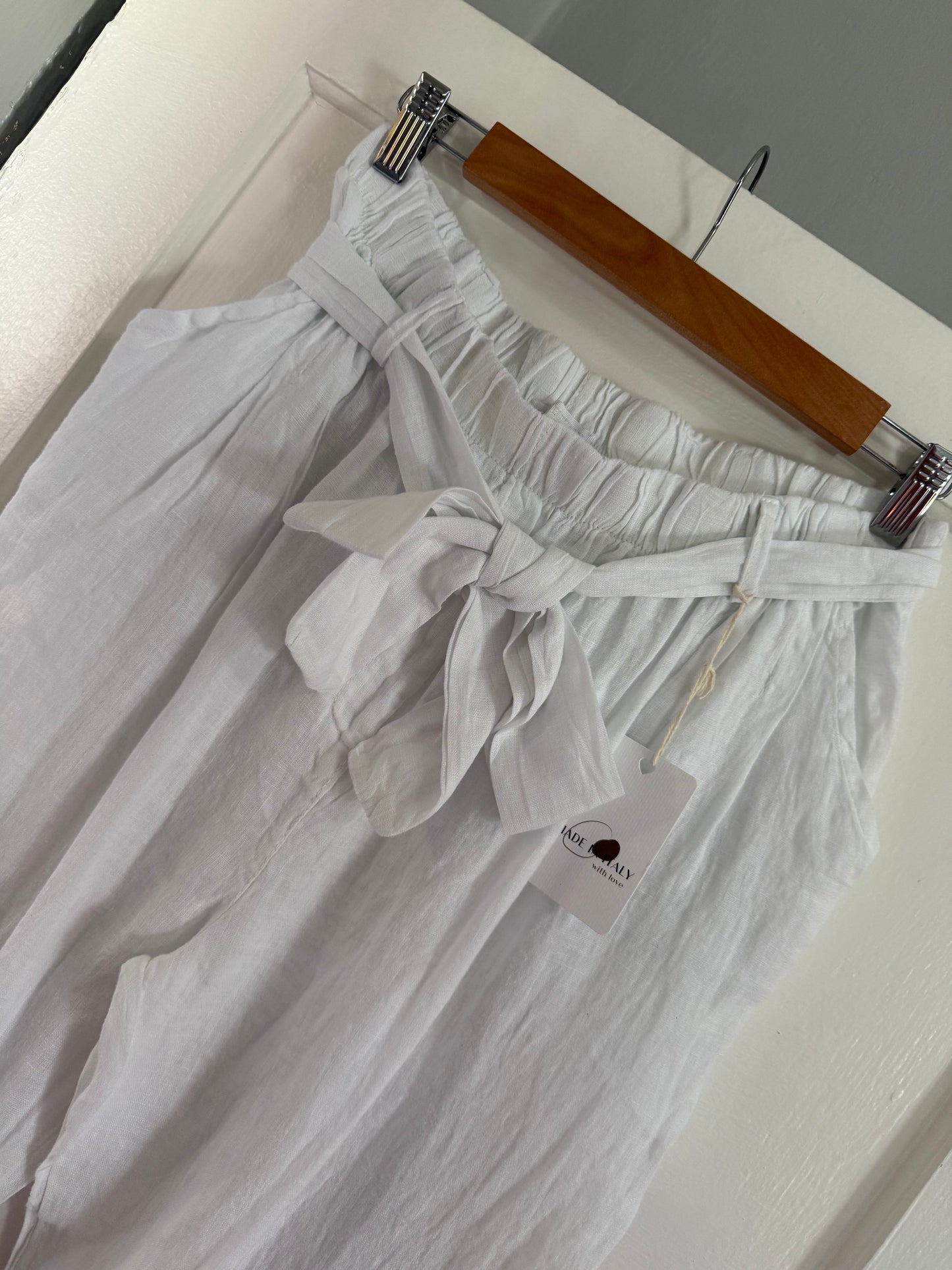 Linen Bow Pant White