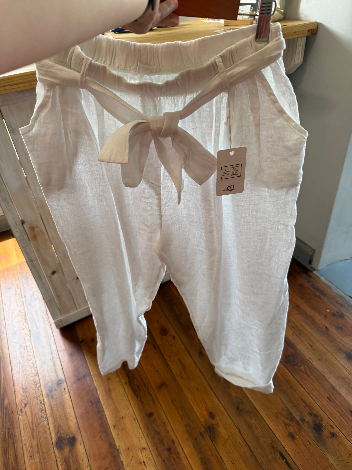 Linen Bow Pant White